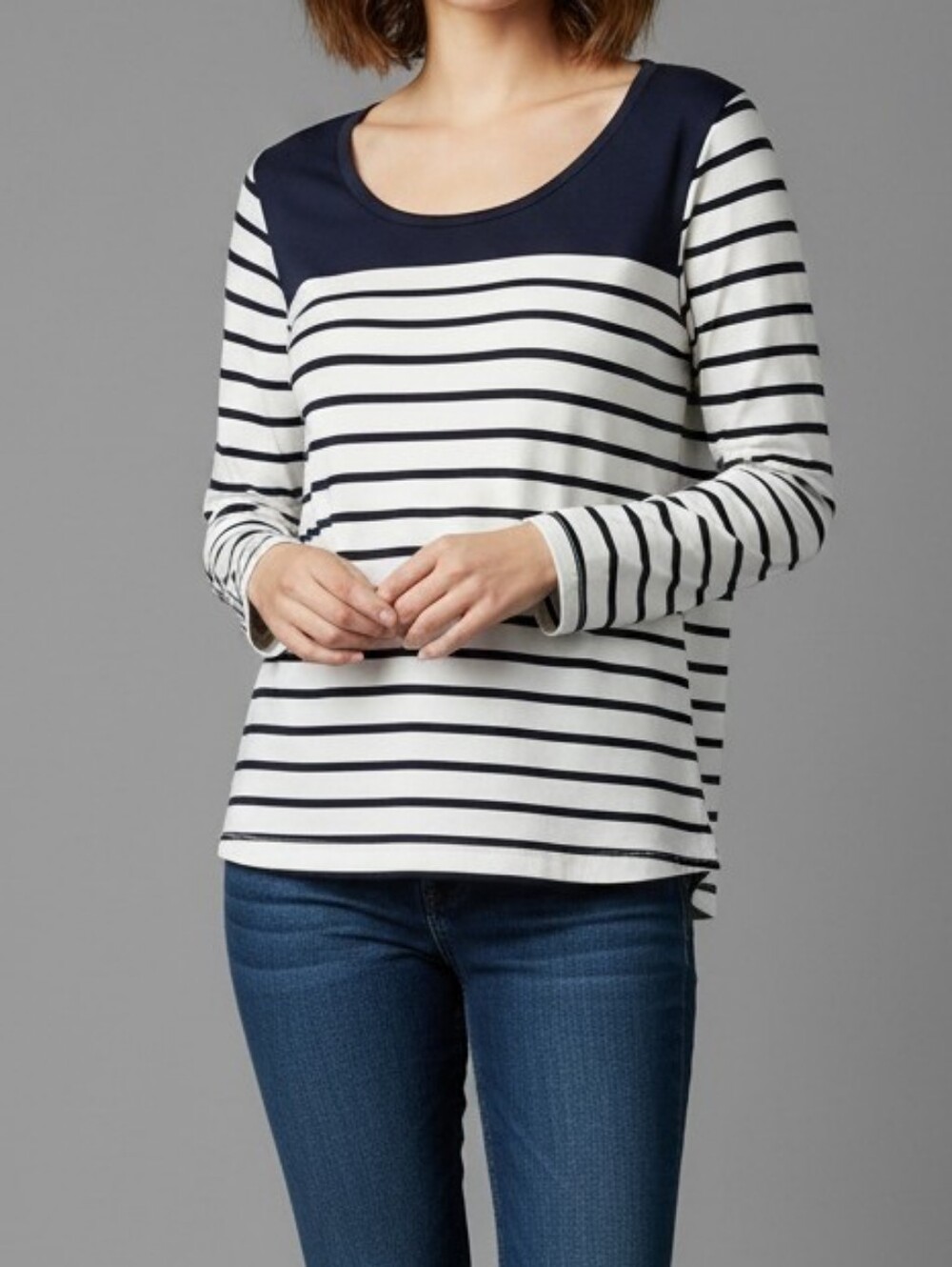 Navy and White Striped Long Sleeve Tee